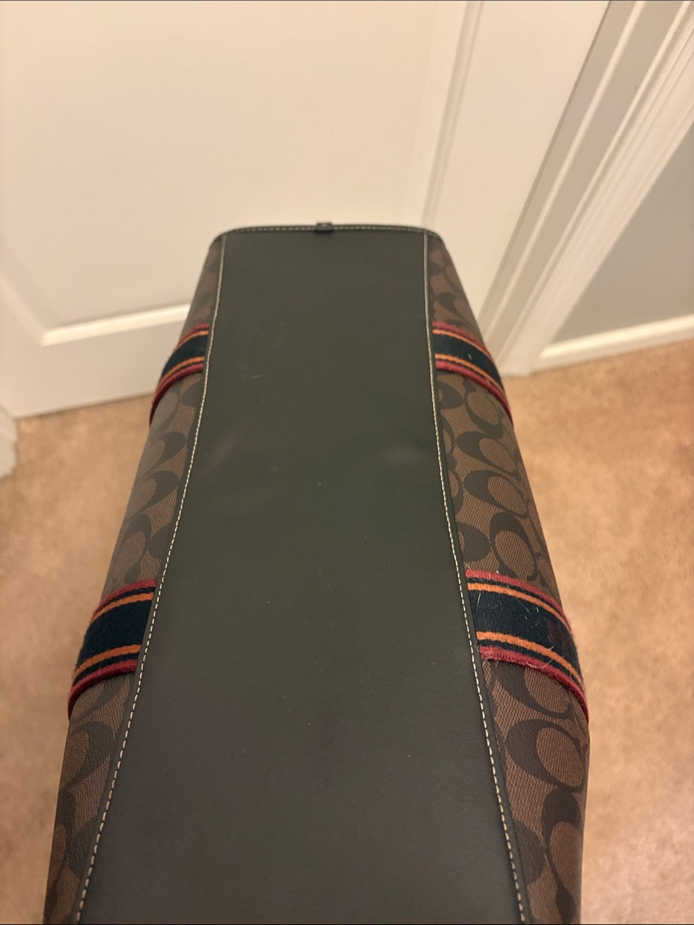 Coach Brown Signature Canvas Tote with Red-Trim Straps - Picture 7 of 8